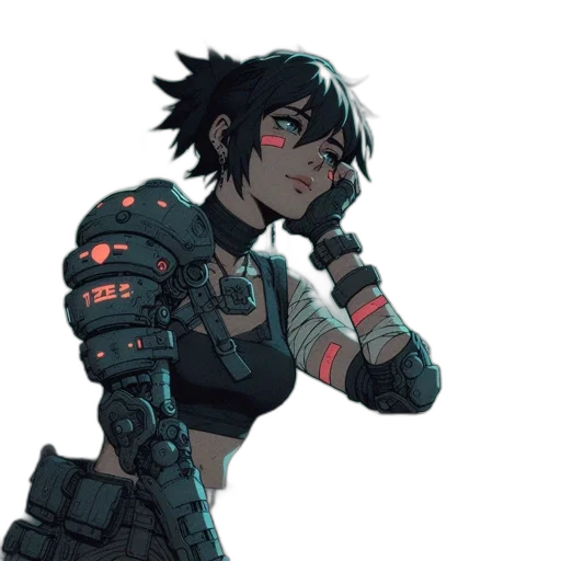 weapon, robot, jacket, staff transparent PNG cut-out