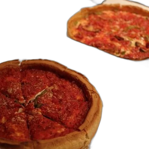 food, 3d render, photorealistic, two, deep-dish, pizzas, thick, crusts transparent PNG cut-out