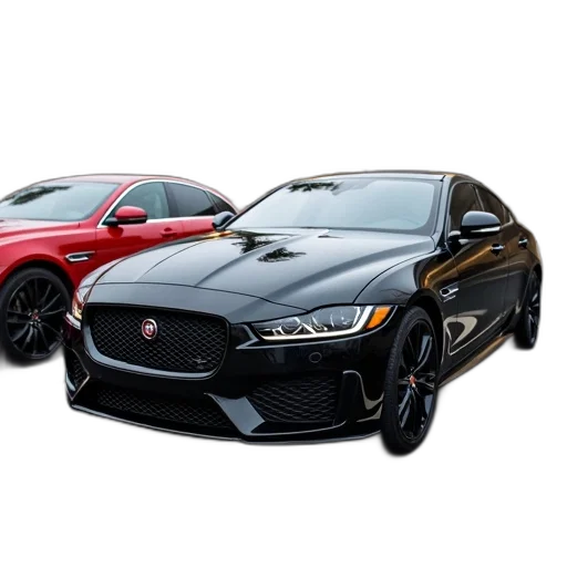 car, 3d render, black, jaguar, parked, parking, lot, red transparent PNG cut-out