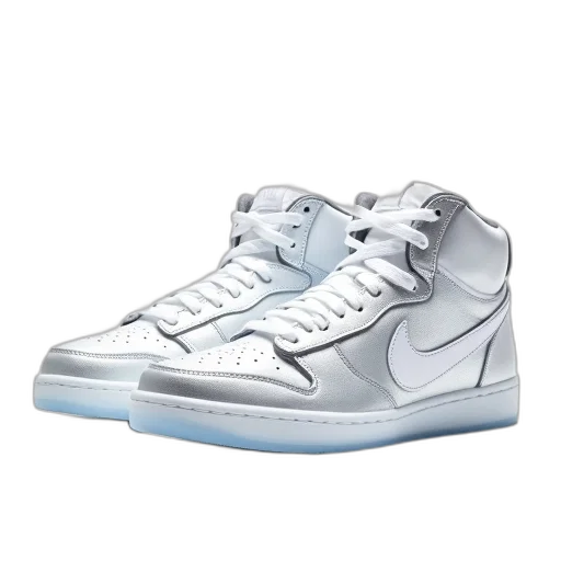 shoes, photorealistic, pair, white, sneakers, metallic, sheen, featuring transparent PNG cut-out