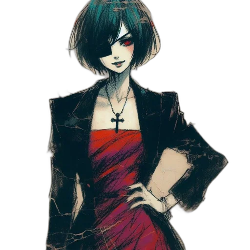 dress, staff, jacket, jewelry, concept art, watercolor, anime, cartoon transparent PNG cut-out