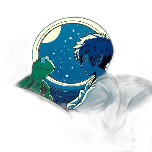 concept art, pixel art, anime, fantasy art, outer space, blue, green, young transparent PNG cut-out