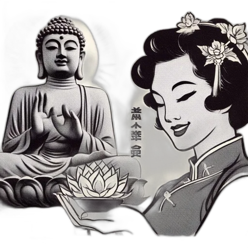 photorealistic, pencil sketch, concept art, cartoon, buddha, statue, teaching, pose transparent PNG cut-out