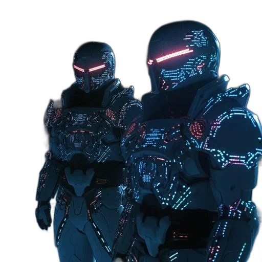robot, cyberpunk, concept art, 3d render, vaporwave, neon lights, outer space, blue transparent PNG cut-out