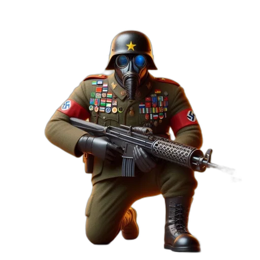 weapon, staff, robot, jacket, concept art, pixel art, 3d render, photorealistic transparent PNG cut-out