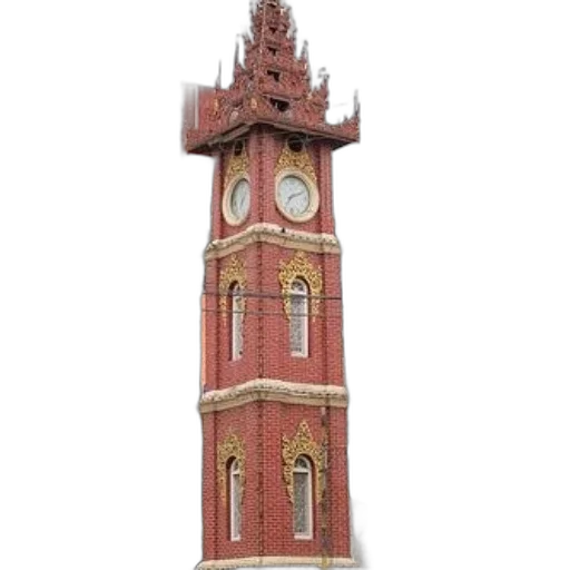 building, staff, 3d render, photorealistic, concept art, red, brick, clock transparent PNG cut-out
