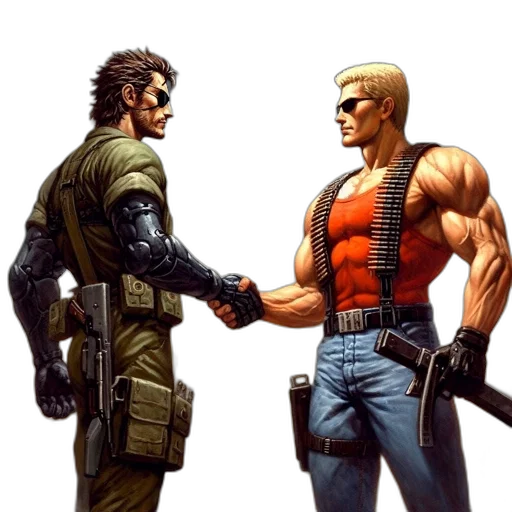 weapon, comic book art, concept art, pixel art, cyberpunk, two, men, one transparent PNG cut-out
