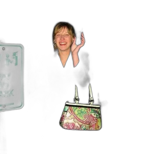 woman, black, coat, holds, colorful, purse, talks, her transparent PNG cut-out