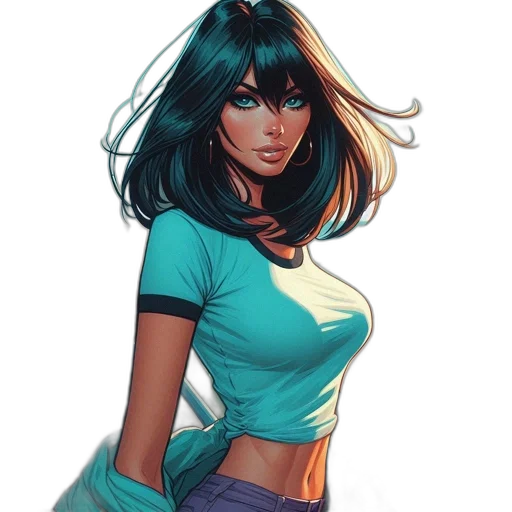 dress, comic book art, concept art, fantasy art, anime, green, blue, pastel transparent PNG cut-out