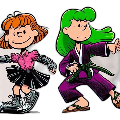 cartoon, comic book art, concept art, two, characters, pose, side-by-side, one transparent PNG cut-out