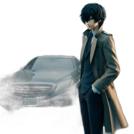 car, jacket, concept art, photorealistic, watercolor, comic book art, fog, city street transparent PNG cut-out