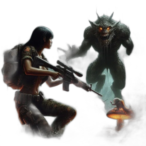 weapon, concept art, fantasy art, comic book art, pixel art, fire, fog, outer space transparent PNG cut-out