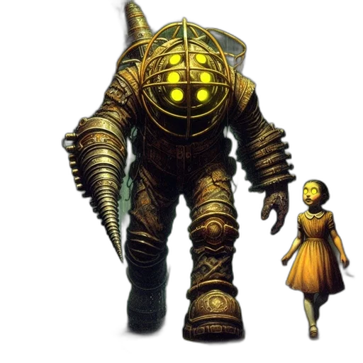 robot, creature, mask, concept art, fantasy art, pixel art, golden, girl transparent PNG cut-out