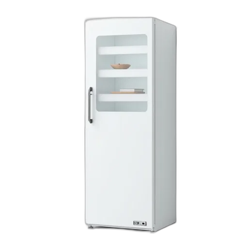 furniture, food, 3d render, white, refrigerator, two, shelves, one transparent PNG cut-out