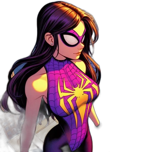 comic book art, concept art, cartoon, pixel art, female, superhero, perches, atop transparent PNG cut-out