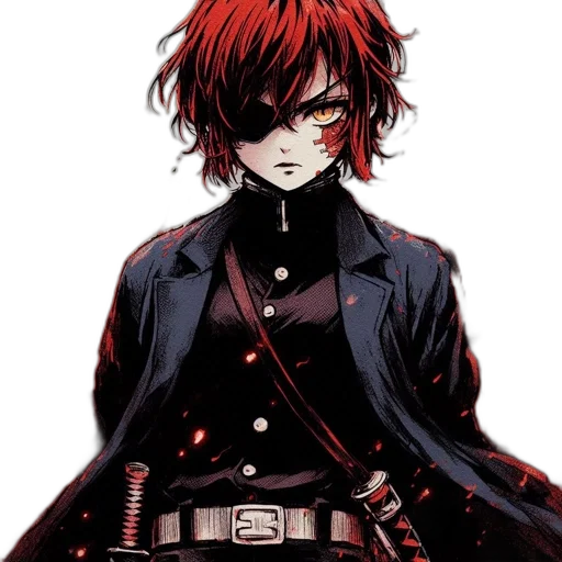 jacket, staff, weapon, comic book art, concept art, anime, pixel art, red transparent PNG cut-out