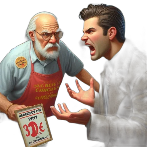 food, concept art, photorealistic, comic book art, 3d render, fire, man, yells transparent PNG cut-out
