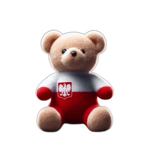 3d render, plush, teddy, bear, seated, wearing, white, shirt transparent PNG cut-out