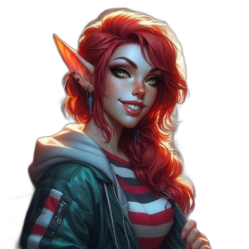 face, fantasy art, concept art, comic book art, pixel art, red, confident, female transparent PNG cut-out
