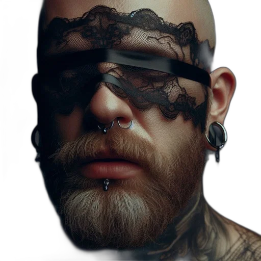face, mask, creature, cyberpunk, photorealistic, concept art, 3d render, bearded transparent PNG cut-out