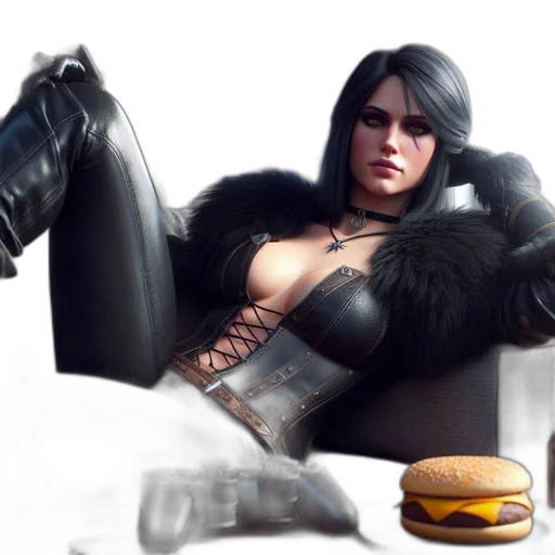 food, concept art, fantasy art, photorealistic, 3d render, woman, long, black transparent PNG cut-out