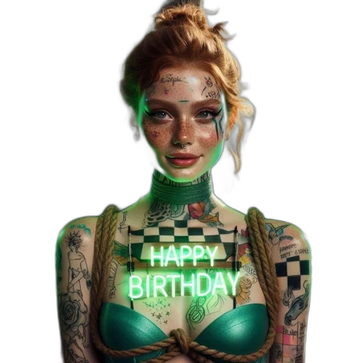 green, young, woman, red, hair, tattoos, accessorized, wings transparent PNG cut-out