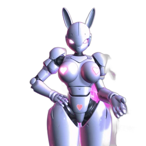 robot, dress, 3d render, concept art, cyberpunk, vaporwave, neon lights, pastel transparent PNG cut-out