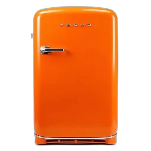 furniture, robot, 3d render, bright, orange, vintage-style, refrigerator, shiny transparent PNG cut-out