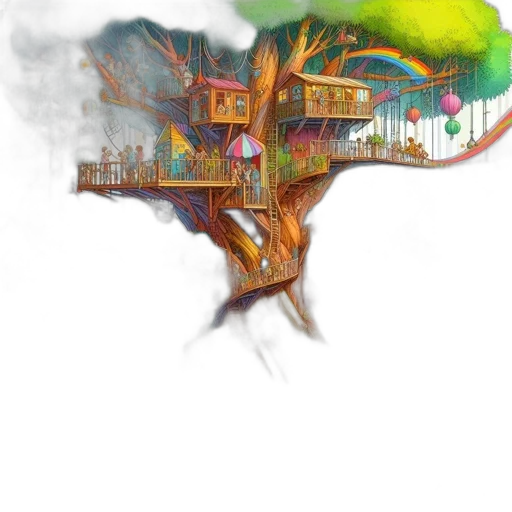 tree, building, concept art, fantasy art, watercolor, photorealistic, forest, fog transparent PNG cut-out