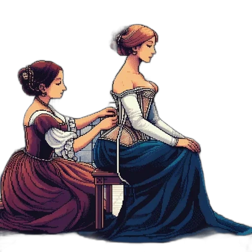dress, pixel art, comic book art, concept art, watercolor, fire, two, women transparent PNG cut-out