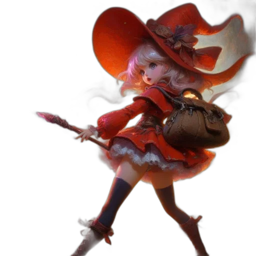 hat, staff, weapon, dress, concept art, fantasy art, 3d render, photorealistic transparent PNG cut-out
