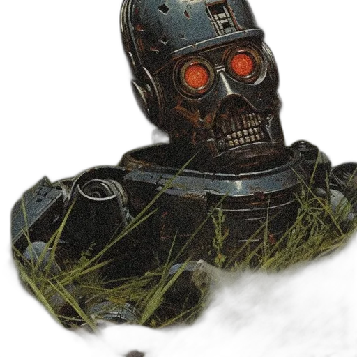 robot, mask, face, weapon, concept art, 3d render, comic book art, cyberpunk transparent PNG cut-out
