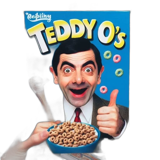 food, cartoon, 3d render, image, comical, cereal, box, featuring transparent PNG cut-out