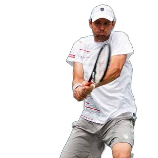 photorealistic, tennis, player, action, wearing, white, shirt, hat transparent PNG cut-out