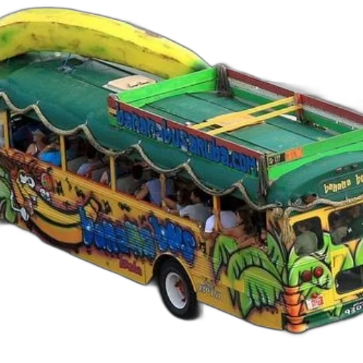 car, 3d render, concept art, colorful, tour, bus, name, banana transparent PNG cut-out