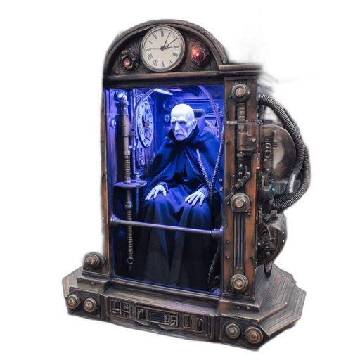 robot, furniture, staff, face, concept art, cyberpunk, elaborate, sinister-looking transparent PNG cut-out