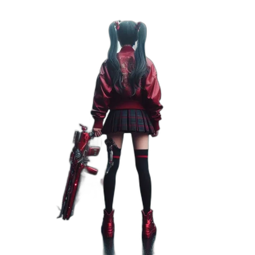 weapon, robot, jacket, staff, concept art, 3d render, cyberpunk, pixel art transparent PNG cut-out