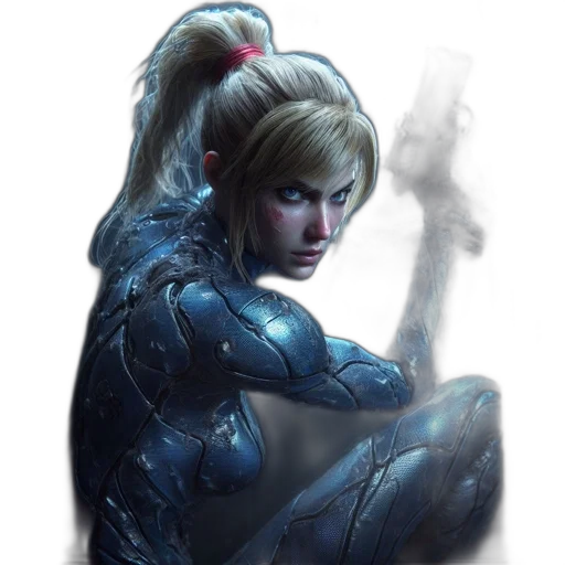 weapon, robot, face, concept art, comic book art, fantasy art, cyberpunk, blue transparent PNG cut-out