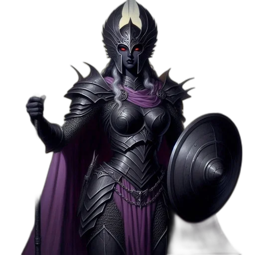concept art, fantasy art, 3d render, comic book art, dark, female, warrior, wearing transparent PNG cut-out