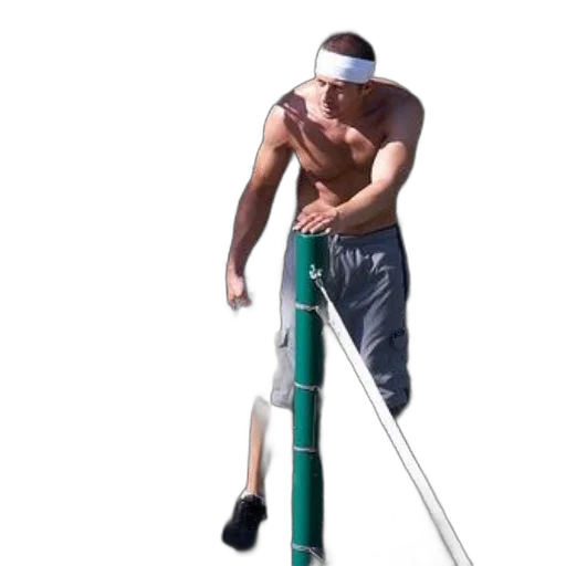 staff, weapon, shirtless, man, gray, shorts, leans, tennis transparent PNG cut-out