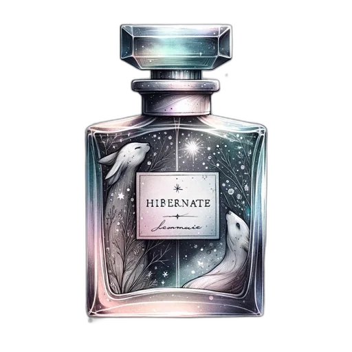 bottle, vaporwave, rectangular, perfume, galaxy-like, interior, features, two transparent PNG cut-out