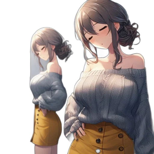 dress, jacket, jewelry, face, concept art, anime, pixel art, watercolor transparent PNG cut-out