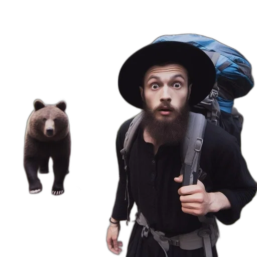 creature, animal, hat, jacket, concept art, photorealistic, forest, man transparent PNG cut-out
