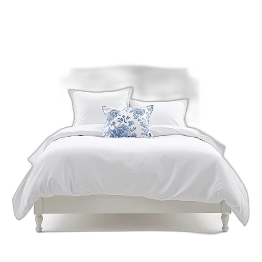 furniture, photorealistic, 3d render, blue, white, bed, headboard, frame transparent PNG cut-out