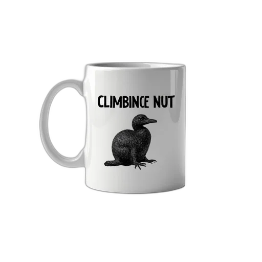3d render, white, coffee, mug, phrase, climbing, nut, written transparent PNG cut-out