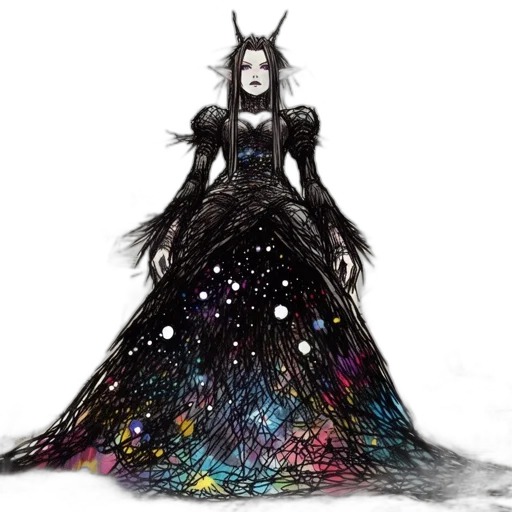 dress, concept art, fantasy art, comic book art, pixel art, outer space, dark, fantastical transparent PNG cut-out