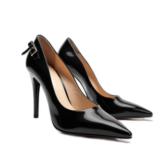 shoes, pair, black, high-heeled, glossy, finish, pointed, toe transparent PNG cut-out