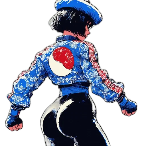 jacket, dress, robot, weapon, cyberpunk, comic book art, concept art, watercolor transparent PNG cut-out