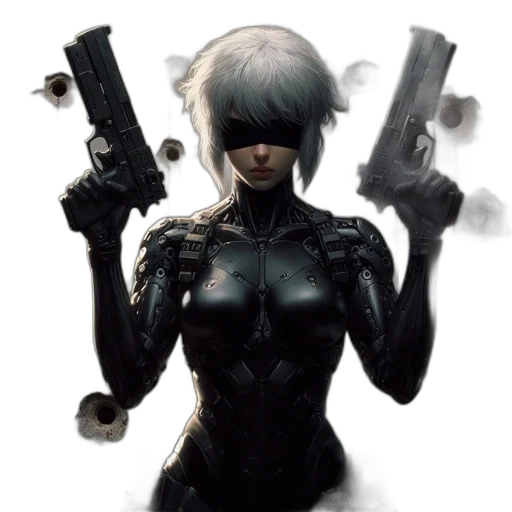 weapon, robot, comic book art, concept art, cyberpunk, fantasy art, female, character transparent PNG cut-out