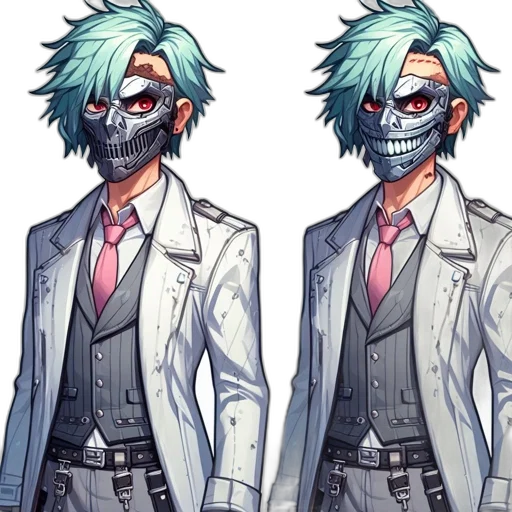 mask, concept art, comic book art, pixel art, anime, blue, pastel, green transparent PNG cut-out
